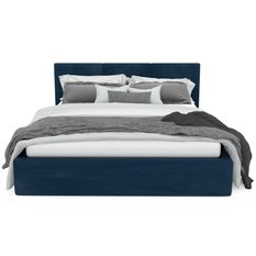 Łóżko tapicerowane 160x200x88 cm do sypialni podwójne otwierany schowek na pościel basic granatowy - Miniaturka zdjęcia nr 11