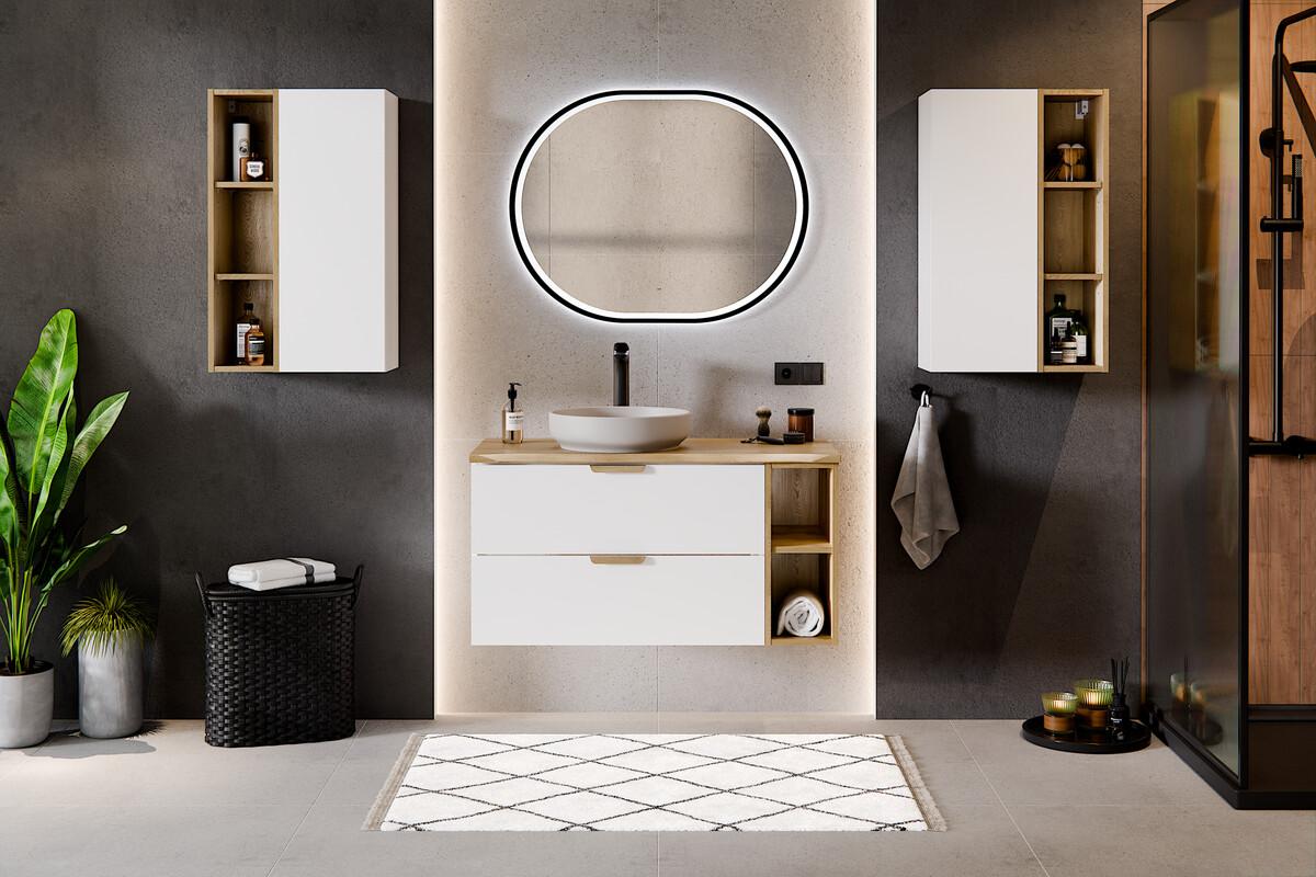 Szafka łazienkowa pod umywalkę 80 cm Aster White biała wisząca gładka 2 szuflady  nr. 8