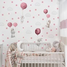 Naklejki Ścienne Dla Dzieci Króliczki Różowe 120x60 Balony Chmurki ZESTAW - Miniaturka zdjęcia nr 6