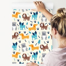 Tapeta Dla Dzieci Kolorowe PIESKI Drzewka Łapki  - Miniaturka zdjęcia nr 4