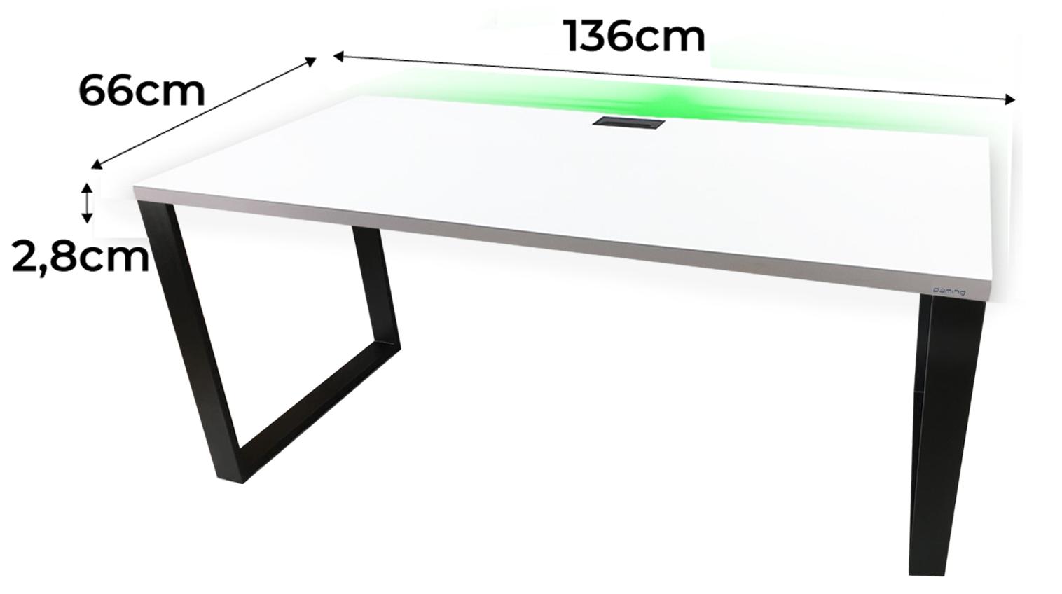 Biurko gamingowe model 2 Top 136x66x2.8 cm białe loftowe stabilne led do pokoju gracza nr. 2