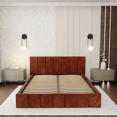 Łóżko tapicerowane 140x200 premium z pojemnikiem do sypialni miodowe wezgłowie 107 cm - Miniaturka zdjęcia nr 5