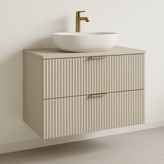 Szafka łazienkowa WILLY 80x47x60 cm z blatem ryflowane fronty kaszmir złote uchwyty - Miniaturka zdjęcia nr 3