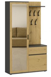 PRZEDSPRZEDAŻ Garderoba do przedpokoju DUO 181x100x35 cm z lustrem wieszakami szafka na buty antracyt dąb artisan - Miniaturka zdjęcia nr 3