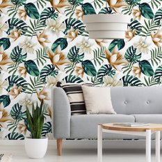 Tapeta kwiaty w stylu retro, monstera - Miniaturka zdjęcia nr 4