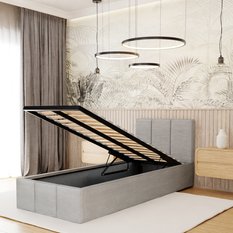 Łóżko Tapicerowane Do Sypialni 90x200cm Podwójne z Pojemnikiem Szary - Miniaturka zdjęcia nr 4