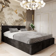 Łóżko tapicerowanie do sypialni 180x200x120 cm podwójne z pojemnikiem modne czarne - Miniaturka zdjęcia nr 1