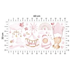 Naklejki Na Ścianę Dla Dzieci Misie Różowe 60x30 Chmurki Rakieta ZESTAW - Miniaturka zdjęcia nr 2