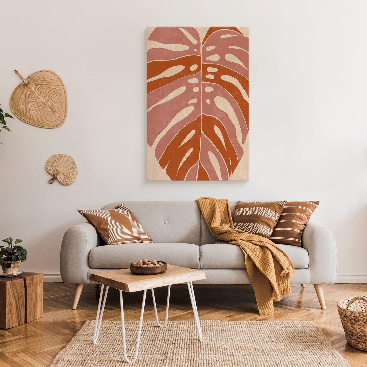 Obraz Do Salonu Pomarańczowy Liść Monstery Styl Boho Natura 80x120cm nr. 3