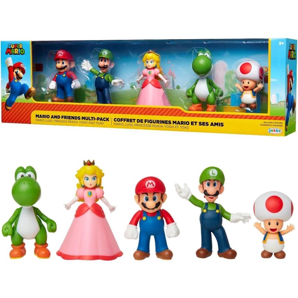 ZESTAW FIGUREK LUIGI PEACH YOSHI TOAD MARIO AND FRIENDS SUPER MARIO 5-PAK 