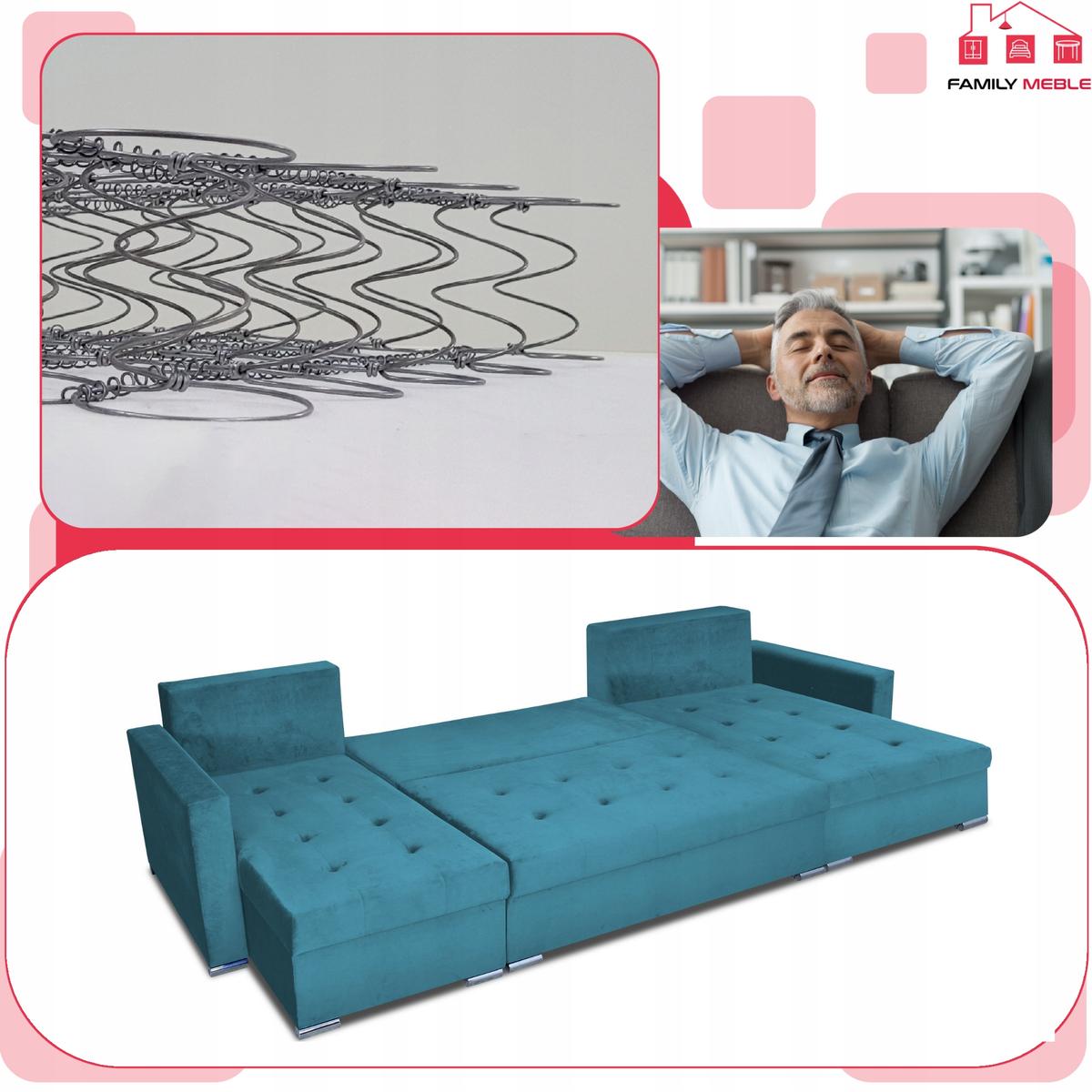 Narożnik Varius BIG 297x74x140 cm kształt U z funkcją spania i przechowywania do salonu Royal morski nr. 5