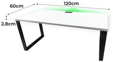 Biurko gamingowe model 2 Top 120x60x2.8 cm białe loftowe led przepust do pokoju gracza - Miniaturka zdjęcia nr 2