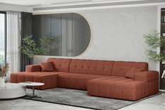 Sofa NIMES 350x82x168 cm bez funkcji spania w kształcie U pikowana do salonu NEVE  miedziana