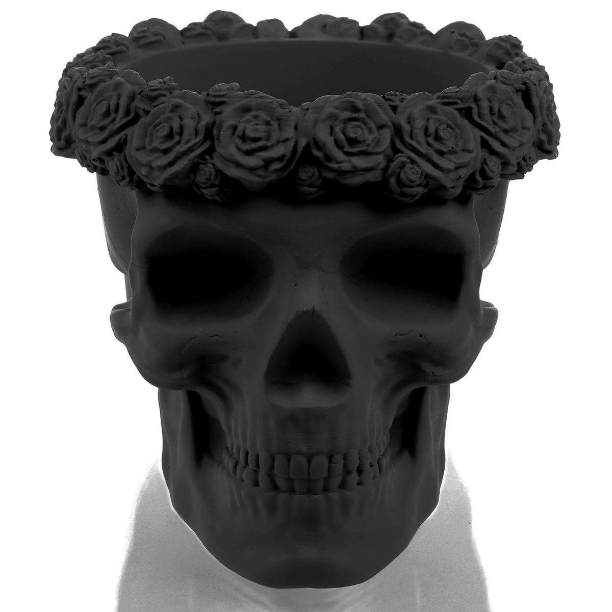 Donica Skull Flowers Black Matt Poli  11 cm