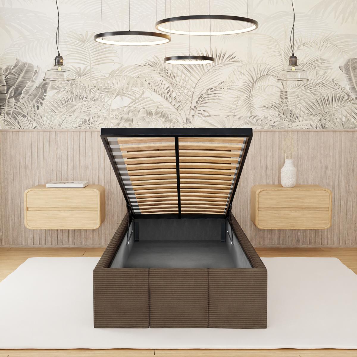 Łóżko Tapicerowane Do Sypialni 90x200cm Podwójne z Pojemnikiem Brązowe nr. 6