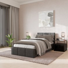 Łóżko Pojedyncze 90x200cm łóżko tapicerowane z pojemnikiem szare do sypialni wezgłowie 88 cm - Miniaturka zdjęcia nr 1