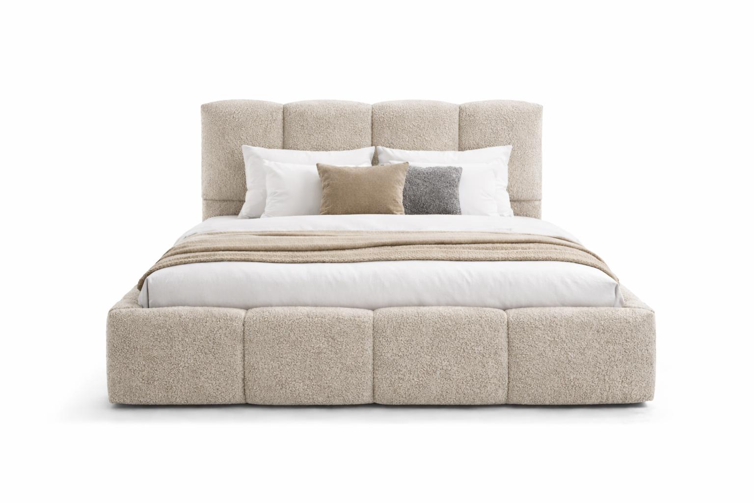 Łóżko tapicerowane VELLA 140x200 cm ze stelażem i pojemnikiem boucle do sypialni beżowe nr. 2