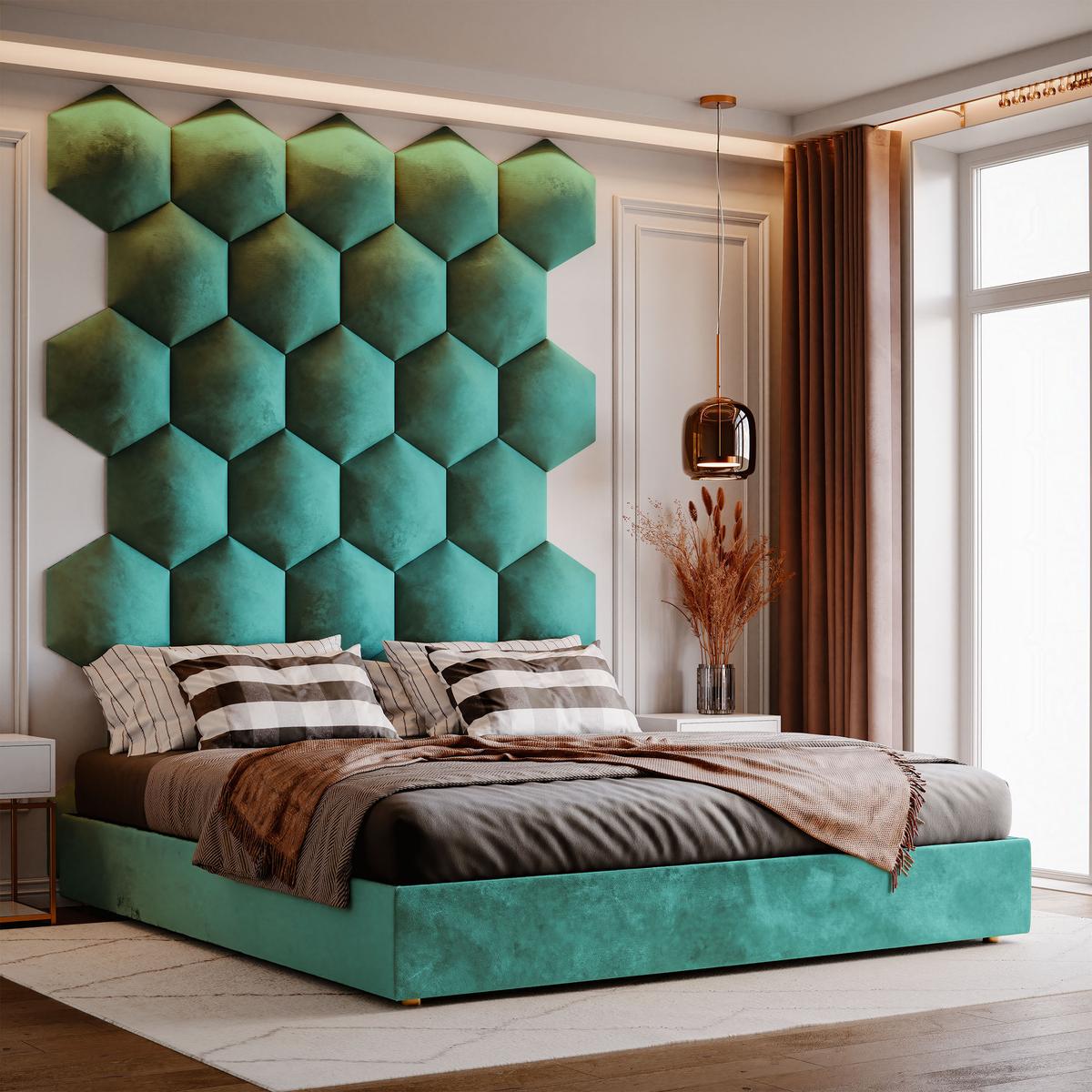 Panele tapicerowane 35x40 cm hexagon magic velvet turkusowy nr. 3