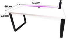 Biurko gamingowe model 3 Low 136x66x2.8 cm białe loftowe hub led przepust gniazdo do pokoju gracza - Miniaturka zdjęcia nr 2