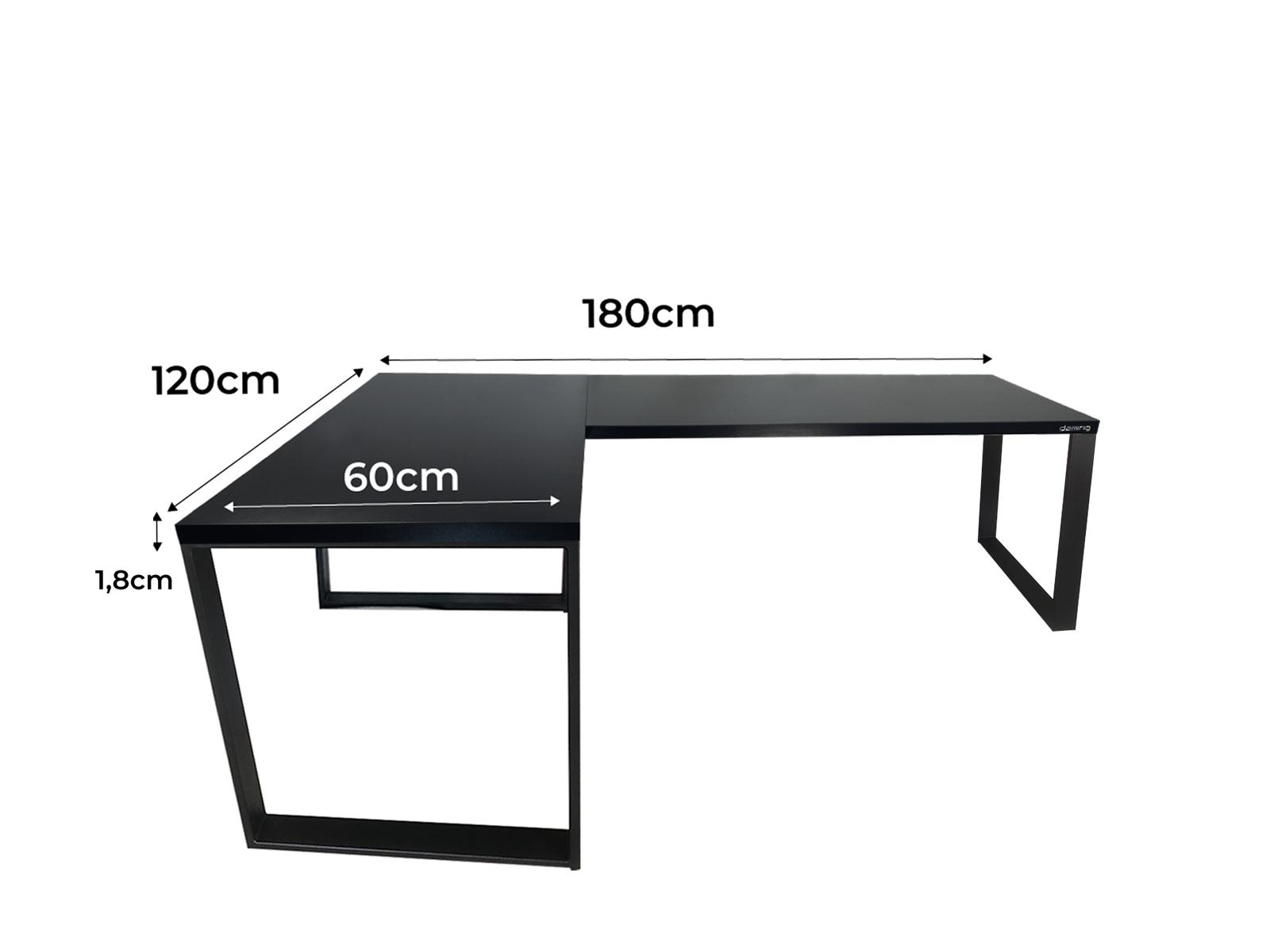 Biurko gamingowe model 0 Low narożne czarne LOFT metalowe nogi dla gracza 180x60x71cm nr. 2