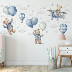 Naklejki Na Ścianę Dla Dzieci MISIE Balony Samoloty Chmurki Gwiazdki ZESTAW 120x60 - Miniaturka zdjęcia nr 5