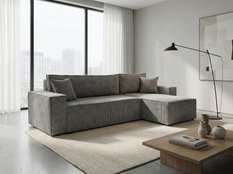 Narożnik Modena 230x52x130 cm z funkcją spania i pojemnikiem sztruks szary do salonu - Miniaturka zdjęcia nr 1