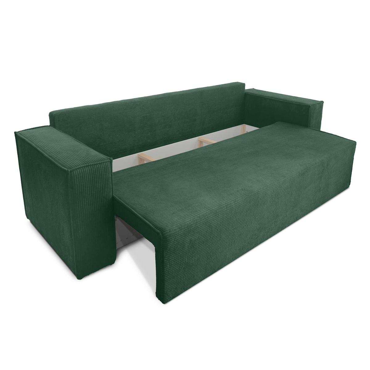 Kanapa rozkładana Verona 248x52x93 cm wersalka z funkcją spania i pojemnikiem sprężyny bonell sztruks butelkowa zieleń do salonu nr. 12