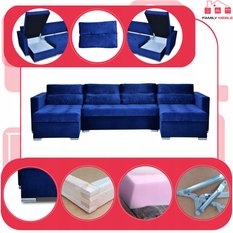 Narożnik Varius BIG 297x74x140 cm kształt U z funkcją spania i przechowywania do salonu Royal niebieski - Miniaturka zdjęcia nr 4