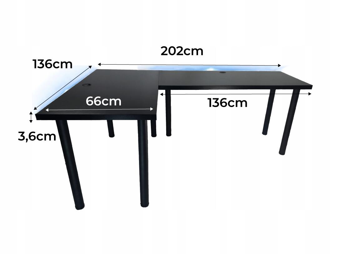 Biurko gamingowe model 2 Low 202x136x66 cm czarne narożne czarne solidne do pokoju gracza nr. 3