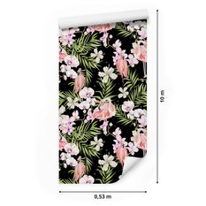 Tapeta do salonu, flamingi, kwiaty, liście, zieleń  - Miniaturka zdjęcia nr 2