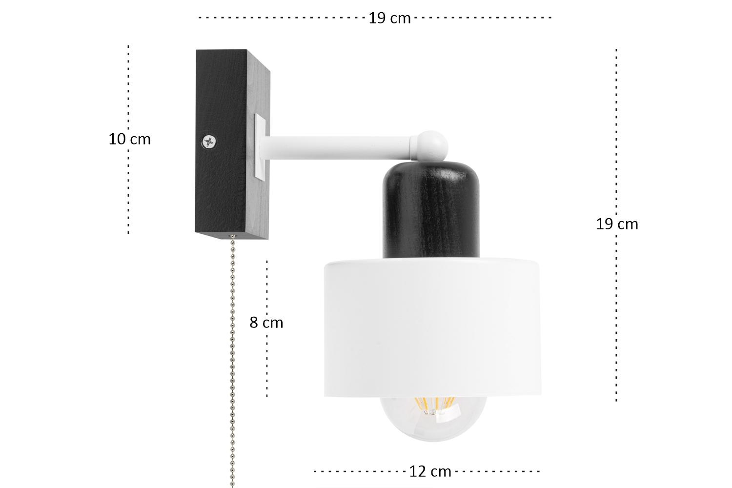 Kinkiet LED 12 x 18 x 18 cm jednopunktowy z litego drewna z włącznikiem biało-czarny do salonu nr. 3