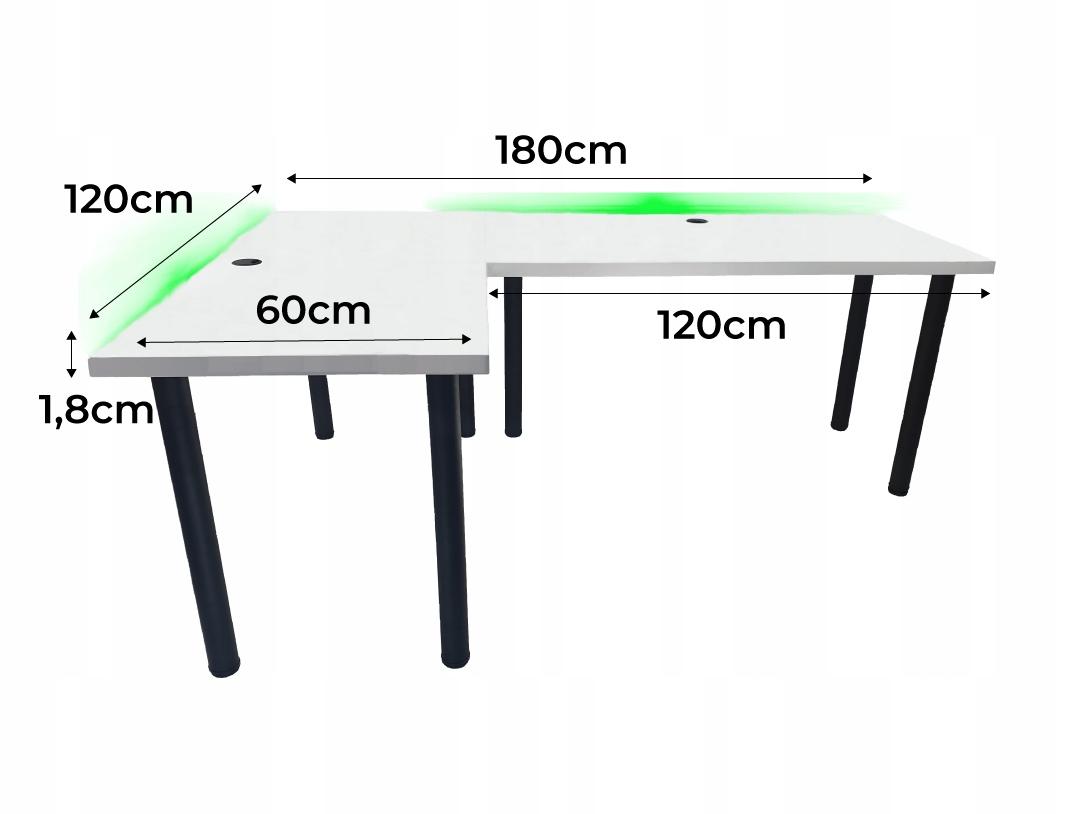 Biurko gamingowe model 2 Low 180x75x60 cm białe narożne przelotka do pokoju gracza nr. 3