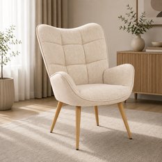 Fotel uszak tapicerowany wypoczynkowy 69x63x89 cm do salonu biura nogi dąb beżowy obrazek