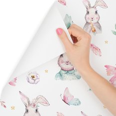 Tapeta dla dzieci motyle króliki gwiazdy kwiaty 