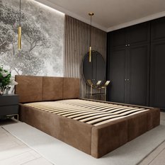 Łóżko tapicerowane do sypialni 180x200x120 cm podwójne z pojemnikiem modne brązowe - Miniaturka zdjęcia nr 8
