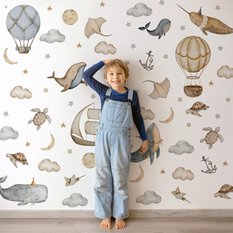 Naklejki Na Ścianę Dla Dzieci Wieloryby Chmury Balony 120x60 Gwiazdy ZESTAW - Miniaturka zdjęcia nr 5