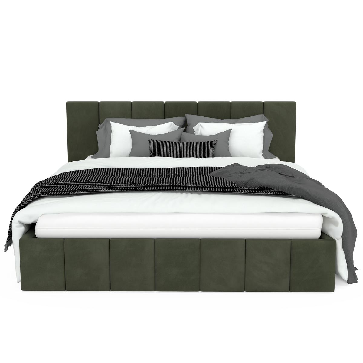 Łóżko tapicerowane 160x200 premium z pojemnikiem do sypialni khaki wezgłowie 107 cm nr. 9