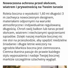 Markiza boczna/ roleta ochronna tarasowa/ balkonowa - Miniaturka zdjęcia nr 9