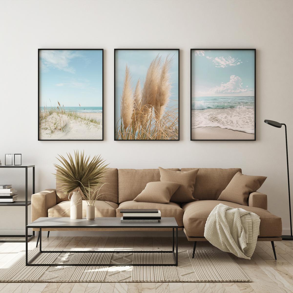 Zestaw 3X Plakat W Ramie Morze Wydmy Plaża Trawa Pamapsowa Styl Boho 60x80cm nr. 3