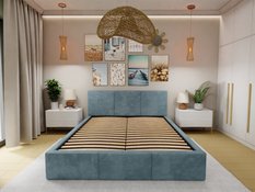 Łóżko tapicerowane do sypialni 180x200x100 cm podwójne z pojemnikiem modne morskie - Miniaturka zdjęcia nr 3
