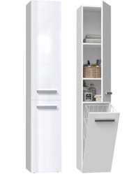 Szafka łazienkowa NEL IV 174x31x30 cm z drzwiami i koszem do łazienki biały połysk bestseller - Miniaturka zdjęcia nr 1