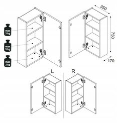 Szafka Łazienkowa 35x75x19 cm beżowa wisząca 1 drzwi front MDF 3D słupek do łazienki - Miniaturka zdjęcia nr 3