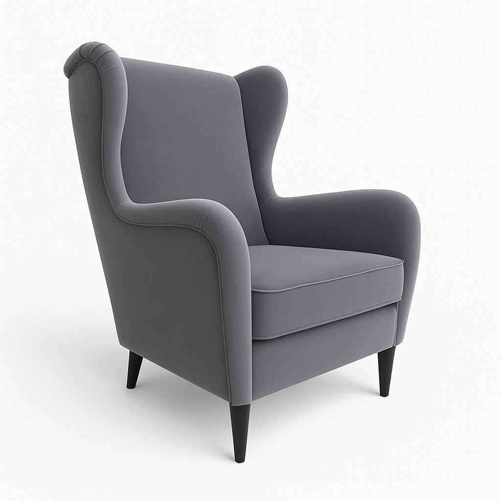 Fotel uszak VOXI 104x90x88 cm w tkaninie royal velvet szary – komfortowy i stylowy do salonu lub karmienia  nr. 1