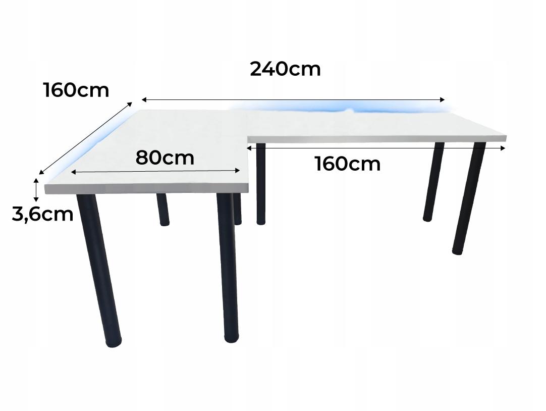 Biurko gamingowe model 1 Top 240x160x80 cm czarne narożne ledy radiowe do pokoju gracza nr. 3
