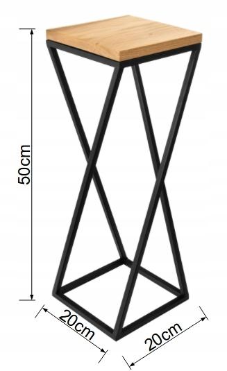 Kwietnik 50x20 cm do salonu sypialni stojak  metal deska dąb prawdziwe drewno i stal czarny nr. 4