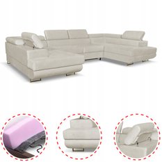 Narożnik Bosso Big 370x206x85 cm kształt U z funkcją spania welur beżowy - Miniaturka zdjęcia nr 2