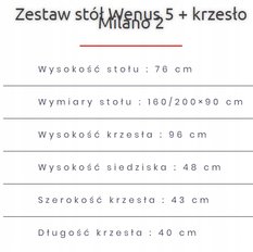 Zestaw do jadalni stół WENUS 160/200x90 cm rozkładany + 6 krzeseł MILANO orzech - Miniaturka zdjęcia nr 4