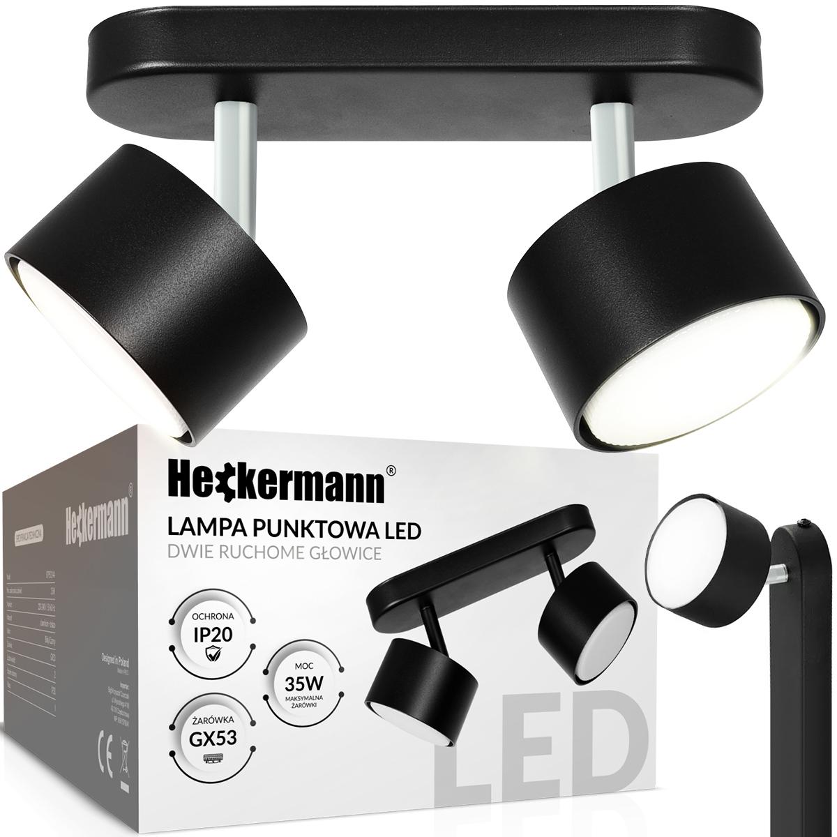 Lampa sufitowa punktowa LED Heckermann 8795314A Czarna 2x głowica