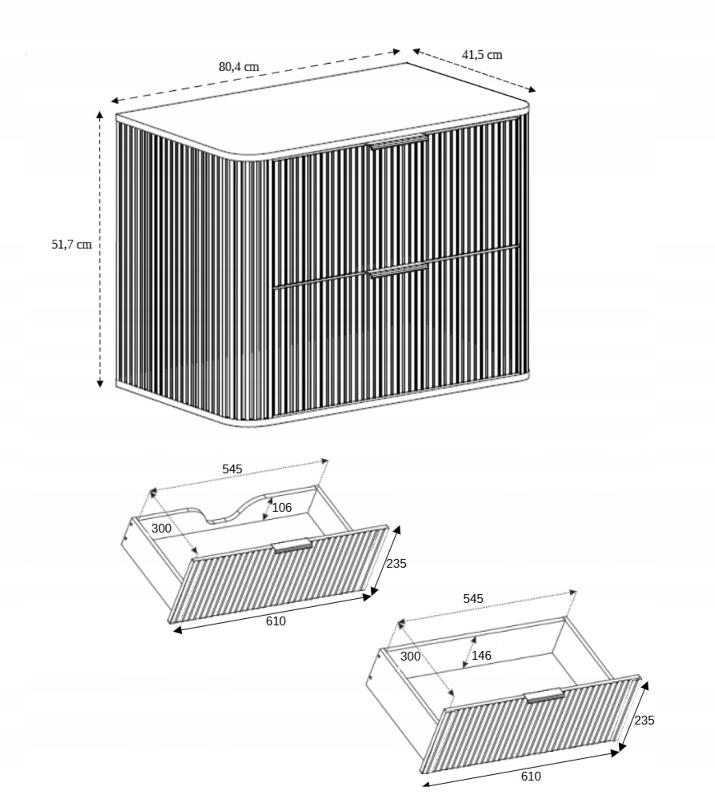 Szafka pod umywalkę 80,4x41,5x51,7 cm z owalnymi frontami wisząca biały do łazienki nr. 10