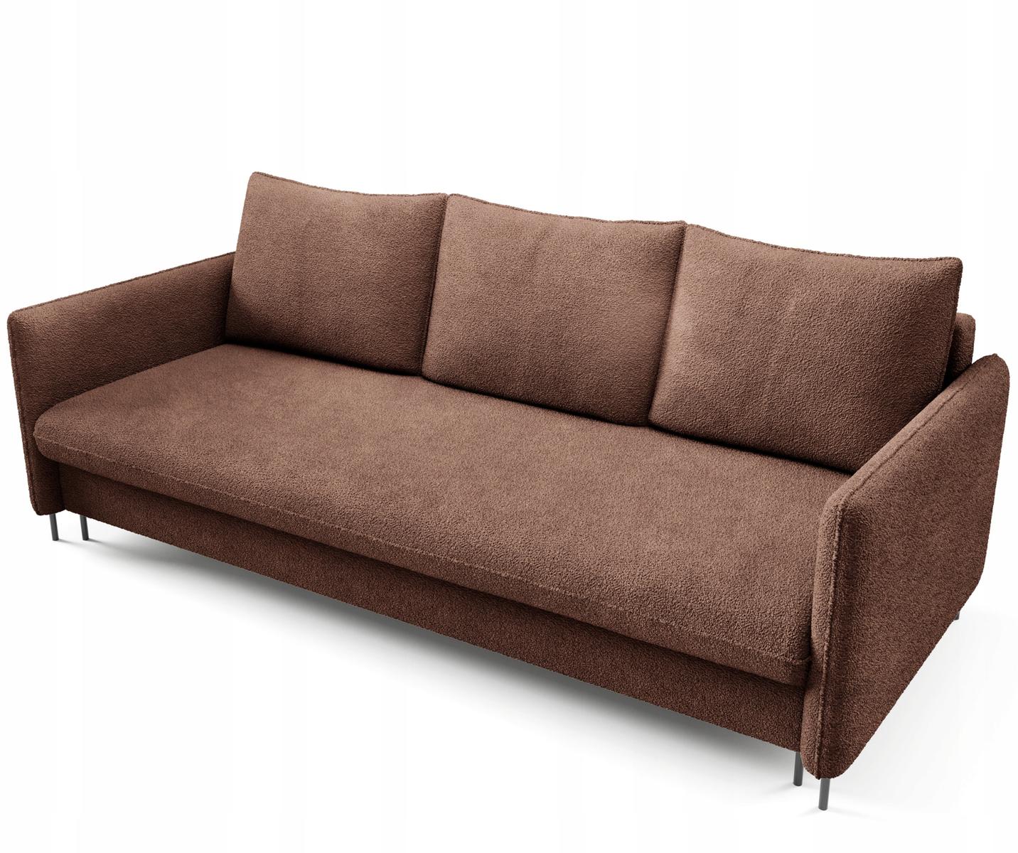 Kanapa BELISSA 216x91x98 cm sofa z funkcją spania z pojemnikiem BOUCLE brązowa do salonu